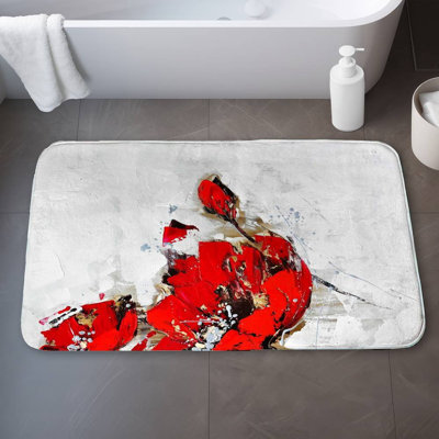 Abstract red flowers with texture Bath Mat with Non-Slip Backing - Quick Dry Memory Foam Bathroom Rug - Absorbent - Modern Plush Spa-Style - Machine Washable