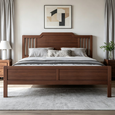 Full Size Platform Bed with Tall Headboard, Solid Bamboo Bed Frame with Support Slats, No Box Spring Needed, Sturdy Beds Frame Alternative for Bedroom, Guest Room, Apartment, Dorm,Brown.