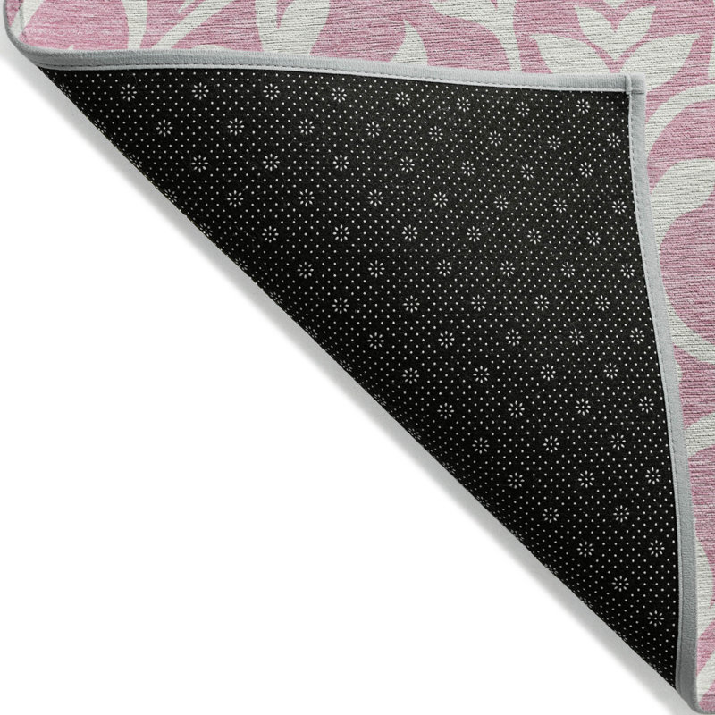 3' X 5' Pink And Ivory Floral Washable Indoor Outdoor Area Rug
