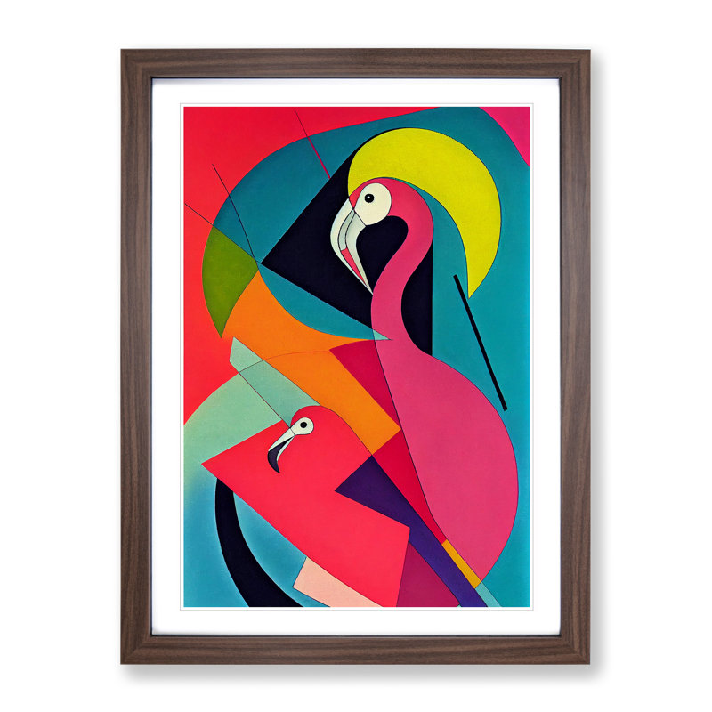 Flamingo in Abstract No.4 - Framed Print, 64cm H x 46cm W x 2cm D, Walnut