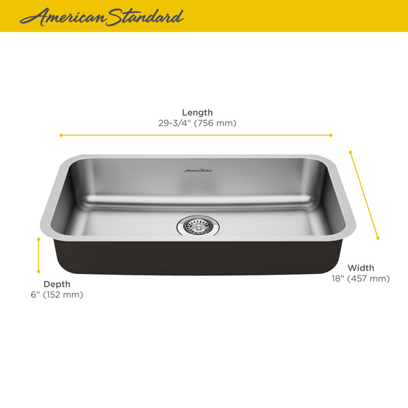 Portsmouth 29.75'' L Undermount Single Bowl Stainless Steel Kitchen Sink