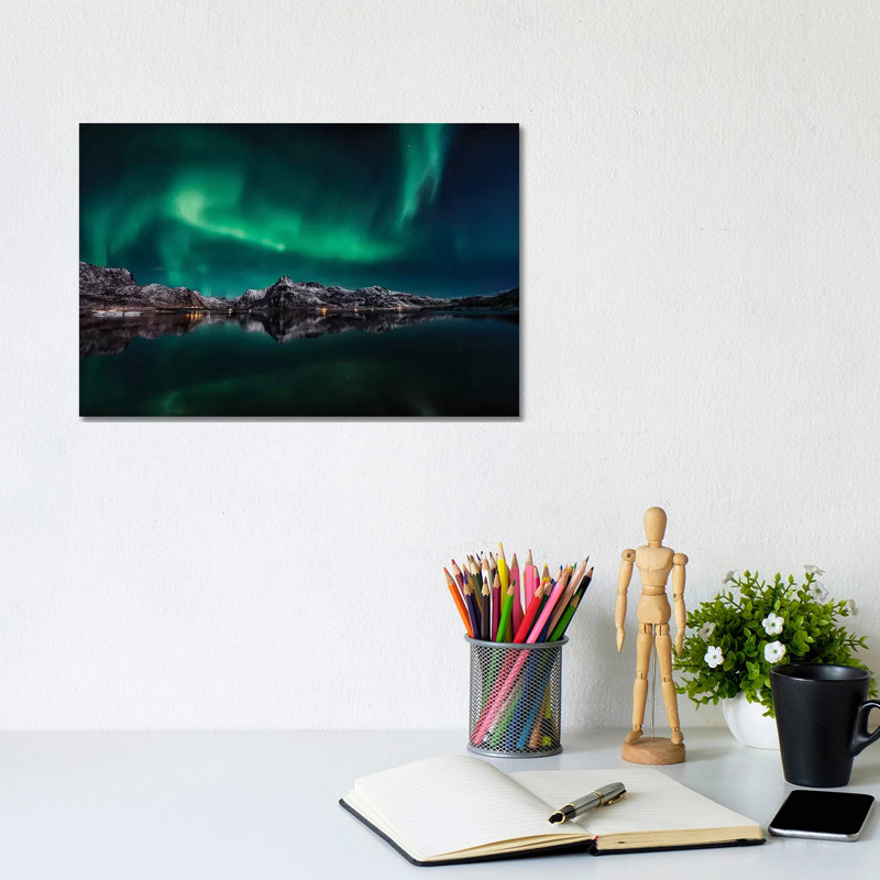 Lofoten Aurora Reflection by Javier De La Torre - Wrapped Canvas Print, 20.32 cm H x 30.48 cm W