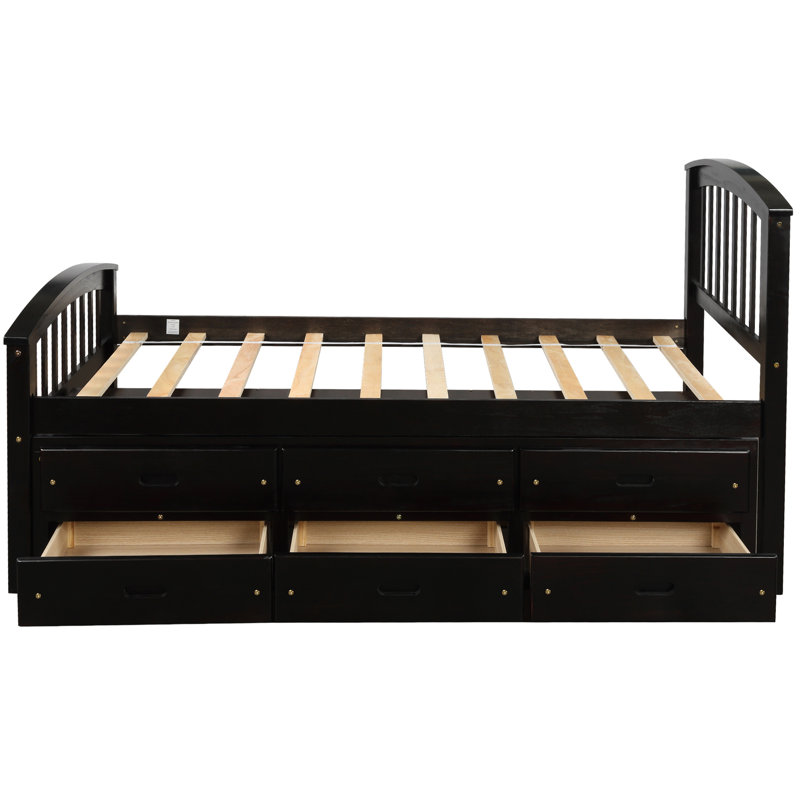 Lit simple en pin massif avec tiroirs, ton, base de matelas à 10 lattes, apte à