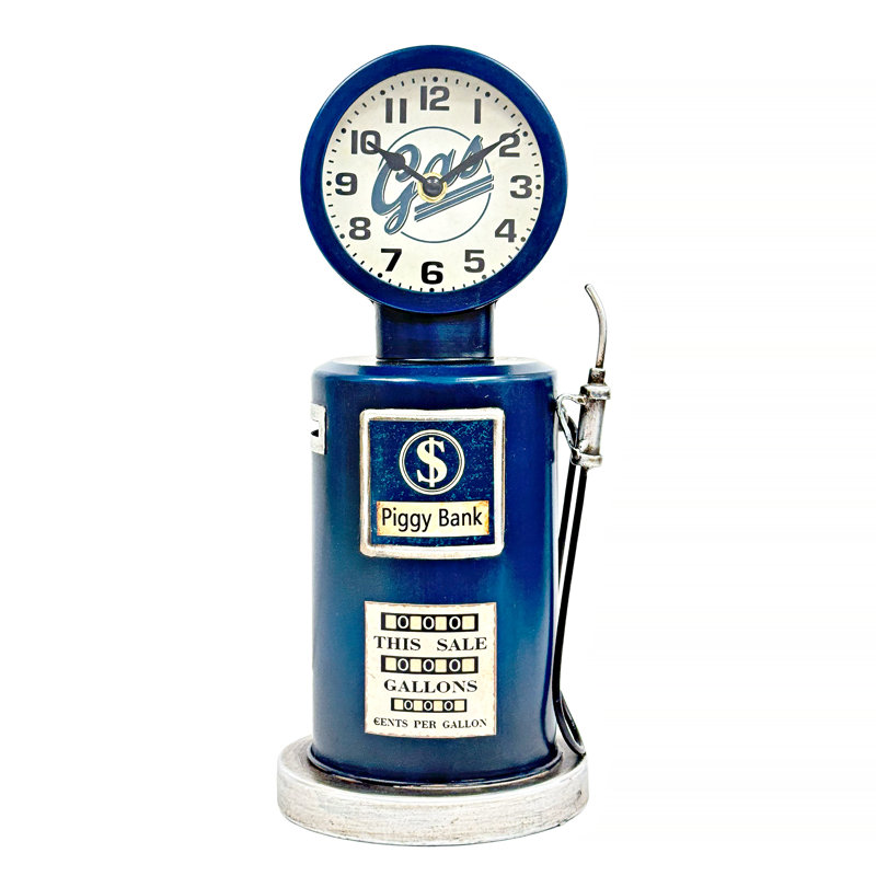 Horloge de table tirelire en forme de pompe à essence