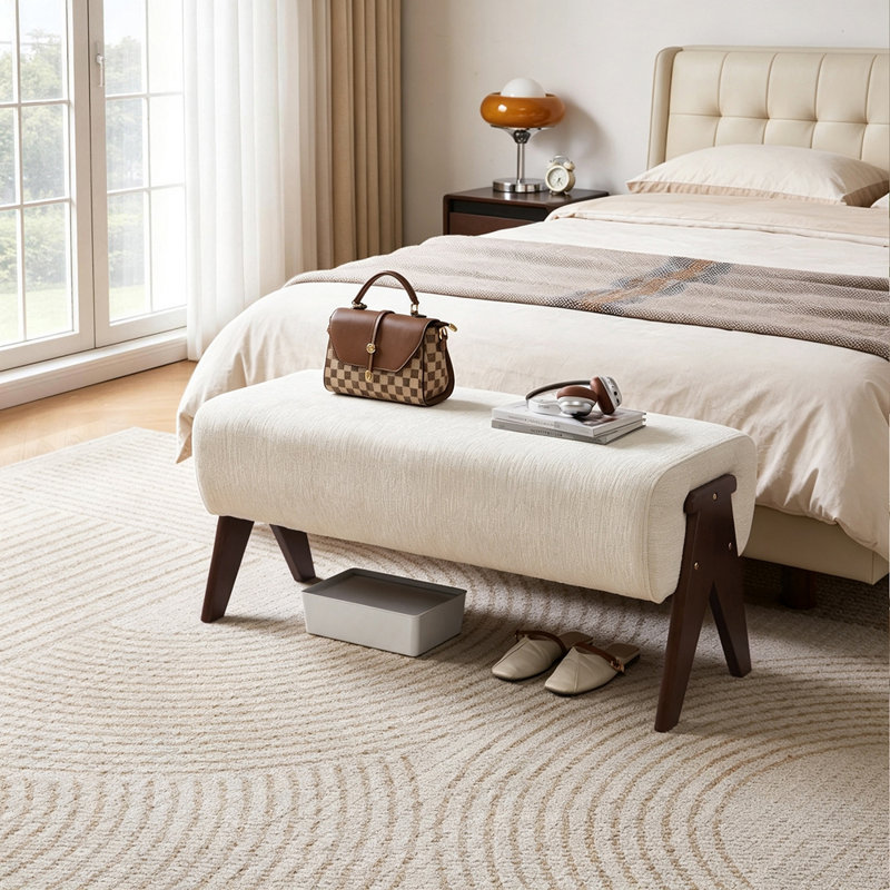 Banc rembourré pour la chambre à coucher, Blanc, Blanc