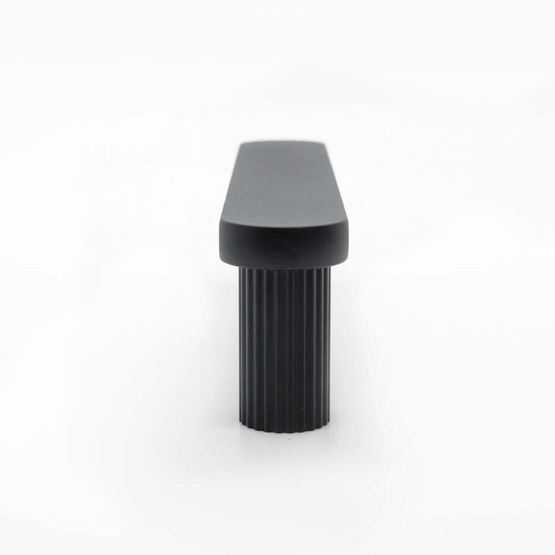 Ribbed Bar / Handle Pull with Fluted Stems, Matte Black, 8"