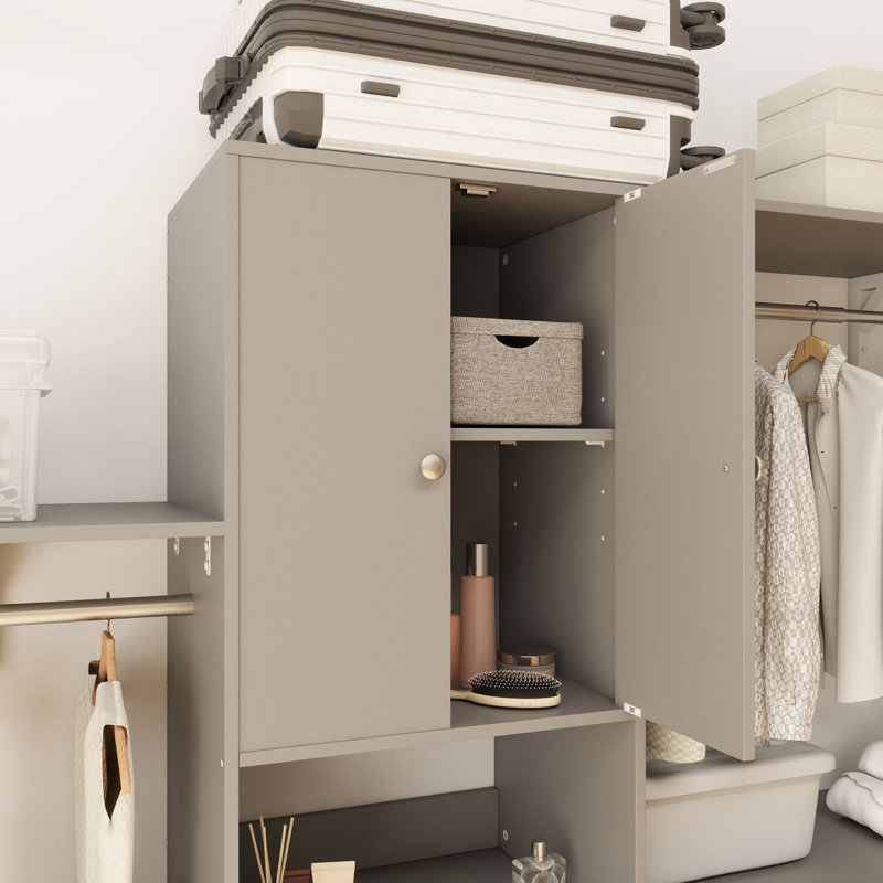 Bedrije 20"-96" Wooden Closet System with Doors and Drawers, 79.7" H x 95.8" W x 15" D, Grey