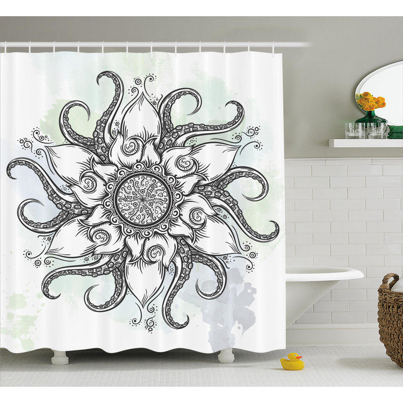Rideau de douche nautique et crochets décoration, H 70 po x l 69 po