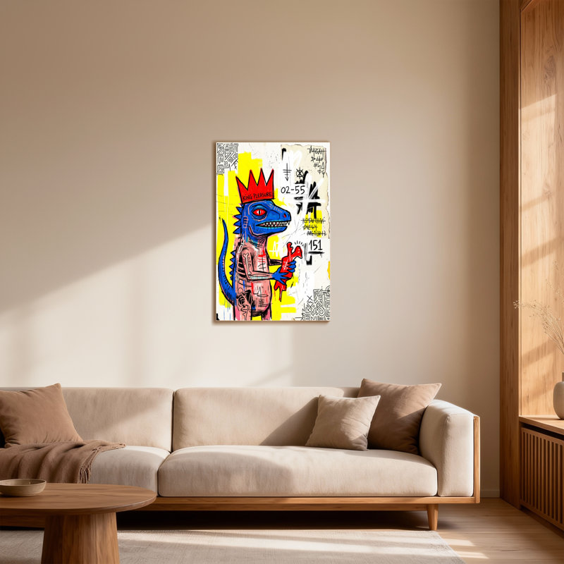 Animaux, roi dragon bleu avec couronne et arme rouge, H 24 po x l 16 po