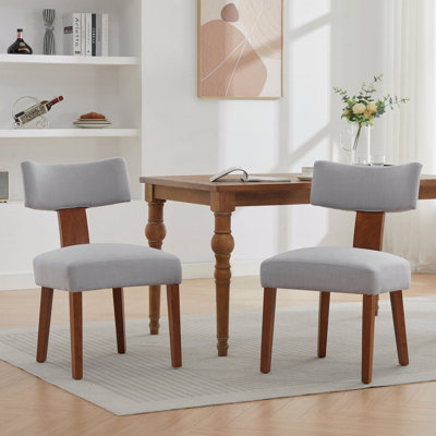 Ensemble de 2 chaises de salle à manger sans accoudoirs modernes en lin avec dossier incurvé et pieds en bois massif
