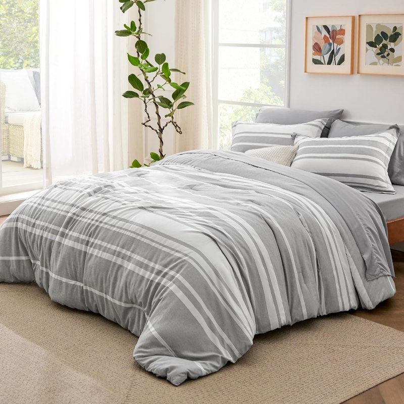 Ensemble d'édredon 7 pièces, ensemble de literie pour lit réversible, lit teinté dans un sac avec édredon, draps, taies d'oreiller et taies décoratives
