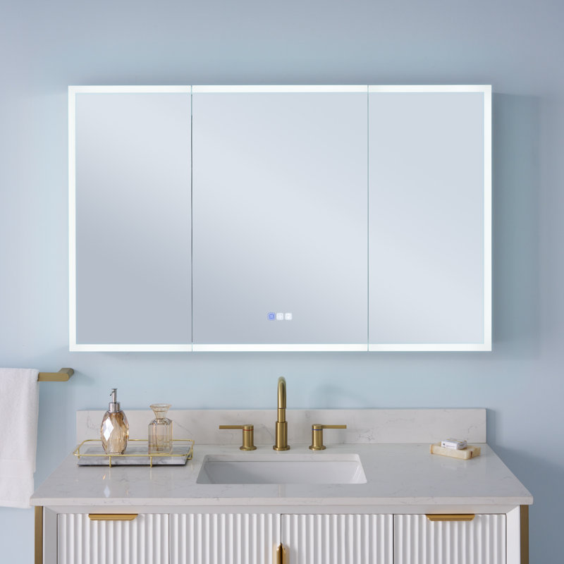48'' W X 30'' H Recessed Or Surface Wall Mount LED Mirror Cabinet With Defogger And Adjustable Shelves