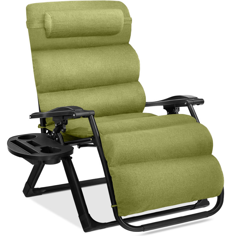 Oversized Zero Gravity Chair, Folding Recliner W/ Removable Cushion, Side Tray, Lime Green