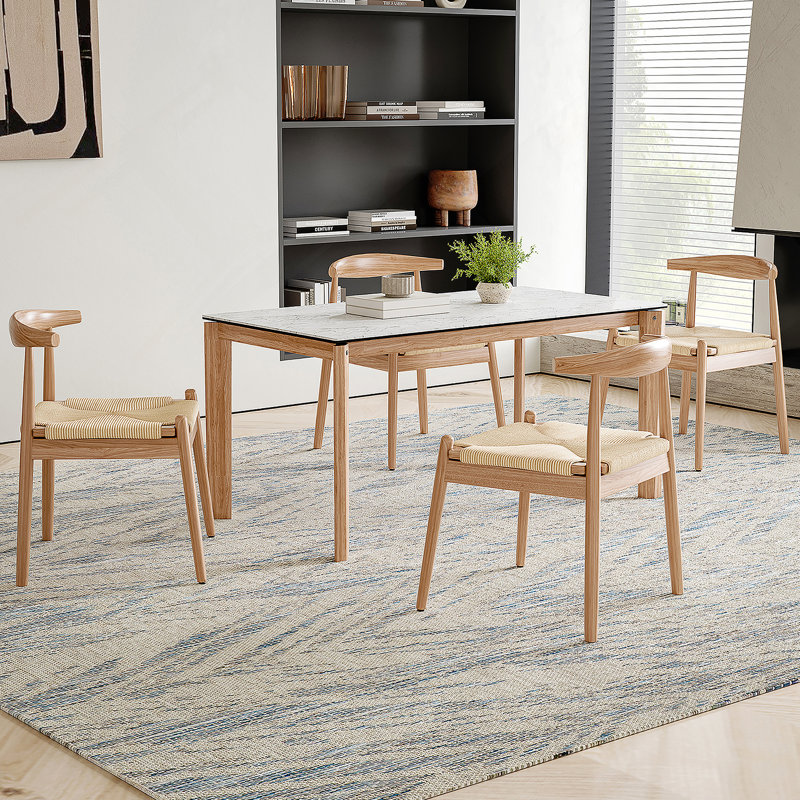 Ensemble de 2 chaises de salle à manger tissées à la main avec cadre en chêne massif et siège tissé à la main pour le salon