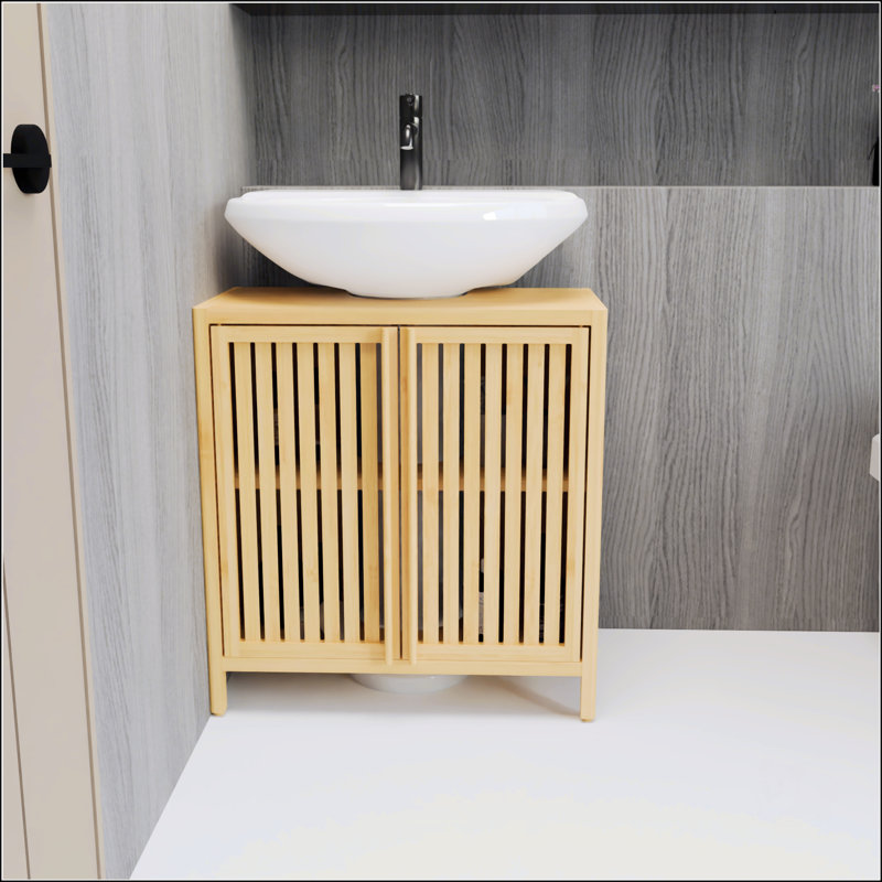Armoire de lavabo en bambou naturel à grande capacité avec tiroirs pour un rangement de salle de bain écologique et élégant