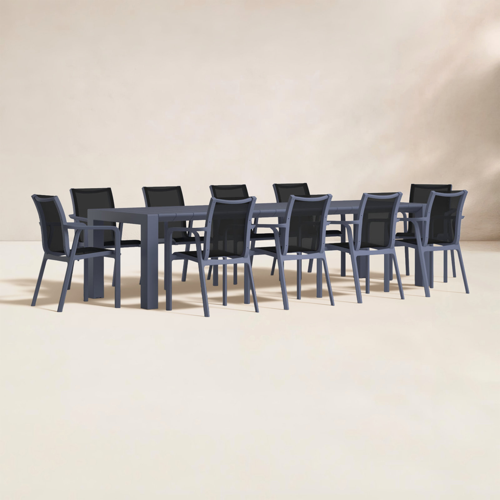 Farrah 118" Patio Dining Set, Dark Gray/Black