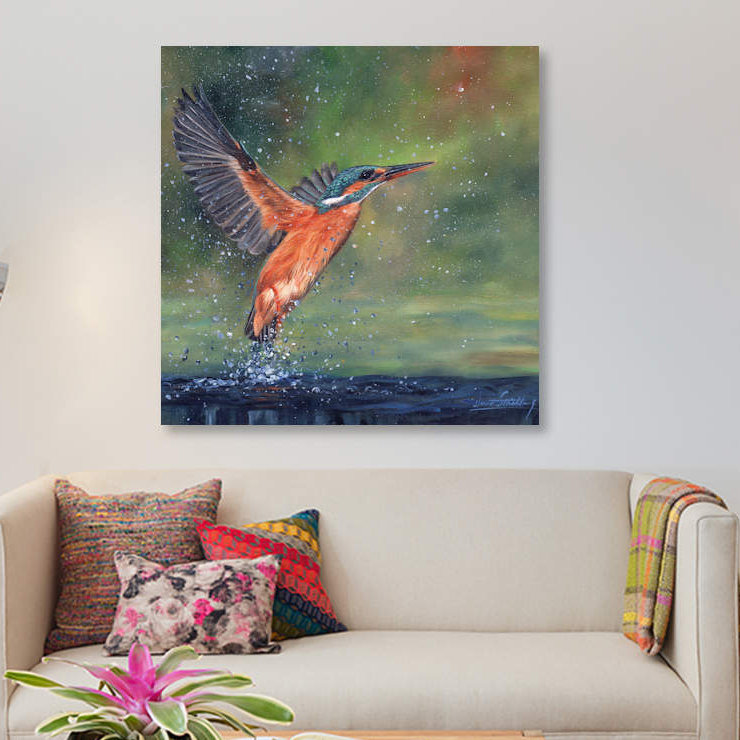 « kingfisher », impression sur toile, H 48 po x l 48 po x P 1,5 po, Toile tendue, Pas de tapis