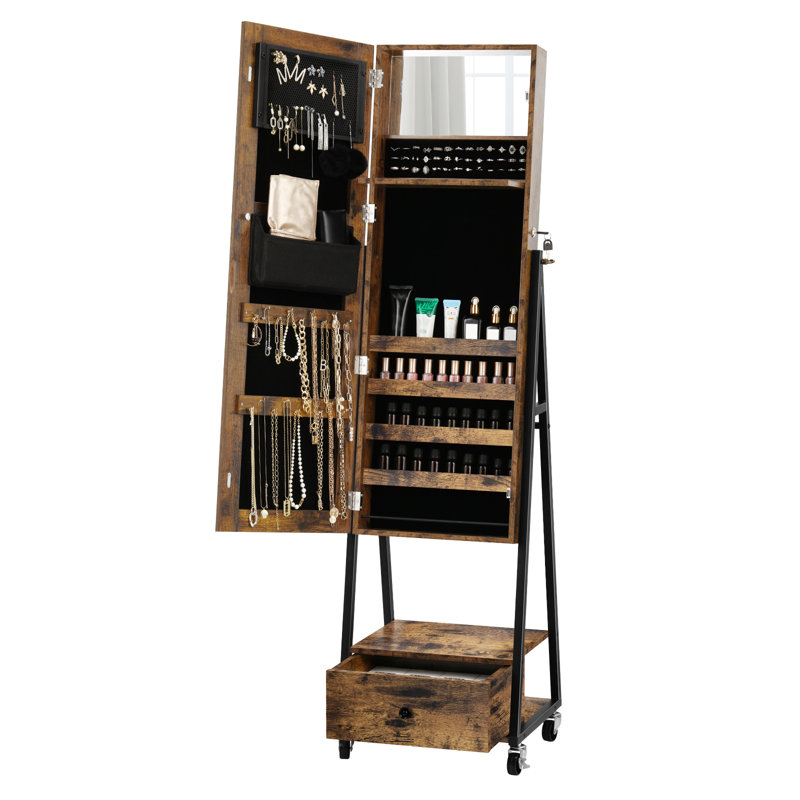 Armoire pour bijoux avec miroir Omeara, Brun