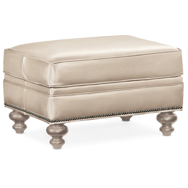 Repose-pieds rectangulaire en cuir véritable 26 "West, Cuir véritable gris clair délavé Aline, Pierre, Bronze