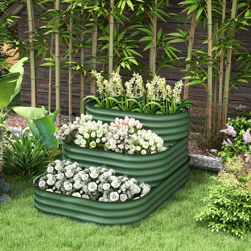 Lit de jardin surélevé en acier galvanisé à 3 structures, 60,6 po x 43 po x 33,16 po, répond aux exigences de différentes plantes, ouvert pour réduire les problèmes, trousse de bordure en caoutchouc, s'adapte aux tailles de plantes, améliore la gestion, scelle