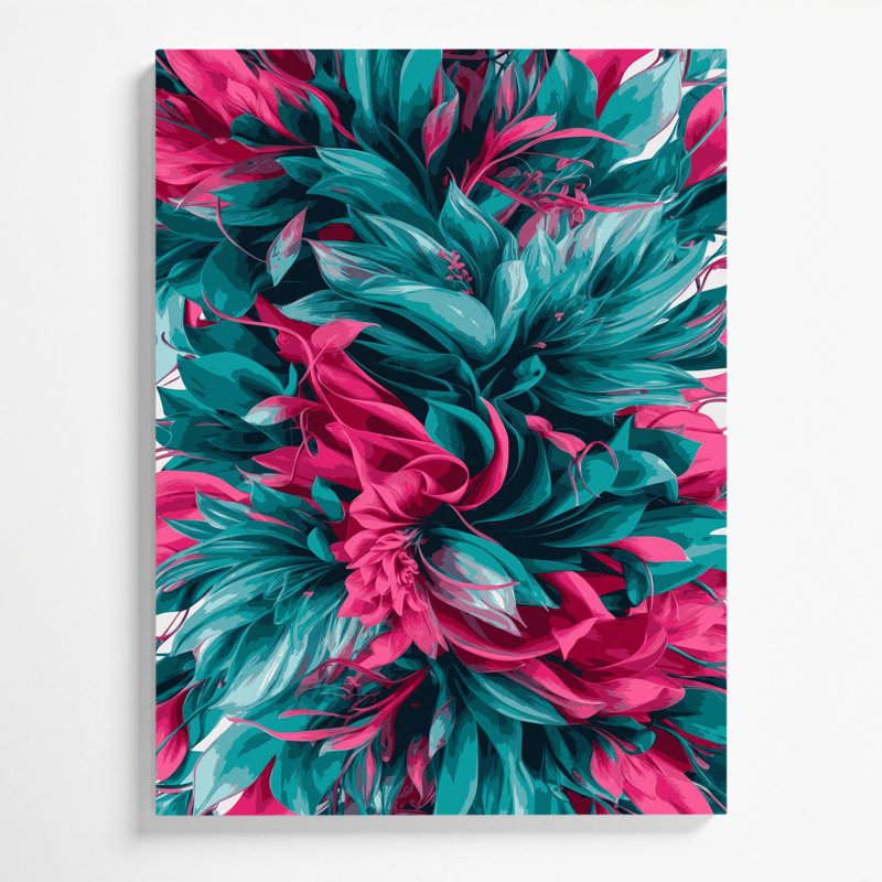"Abstract Florals 92", art mural sur toile verte, H 30 po x l 20 po