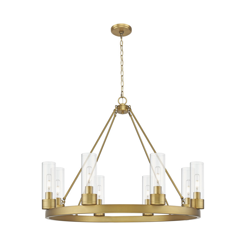Jaiwan - Lustre 6 lumières avec abat-jour, Laiton brossé, Clair