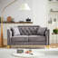 Chenille en tissu avec décoration à boucle, confortable, pieds en métal, 2 coussins décoratifs gris pour le salon, boutons en mousse, coussin en mousse,