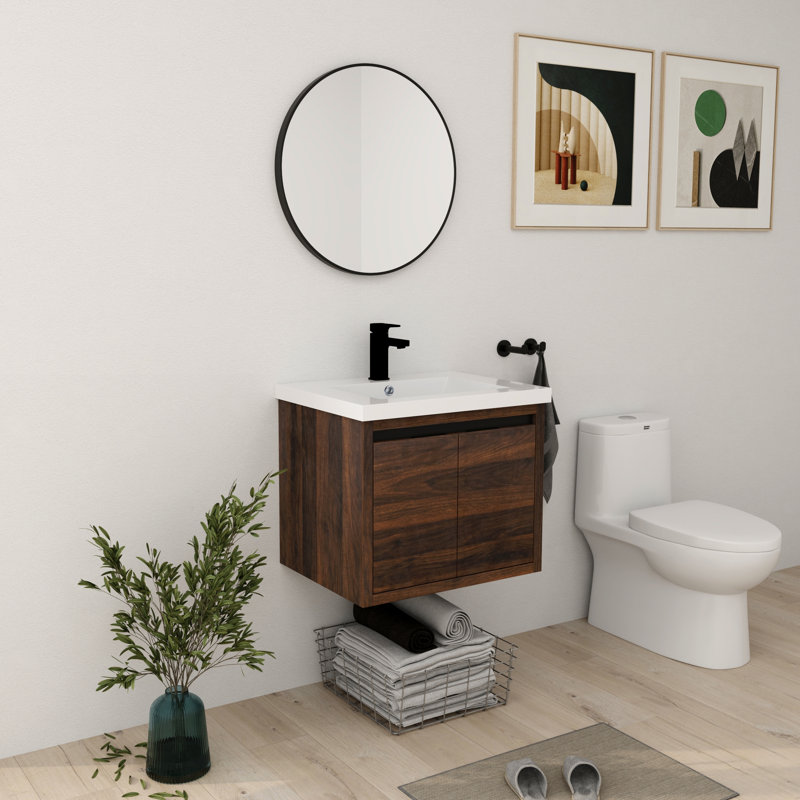 Meuble-lavabo mural simple 24 po Zalet, Brun, 24"