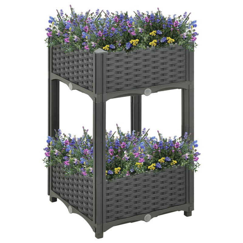 Planter Raised Flower Bed with Rattan Look Plant Box Polypropylene, 15.7" H x 15.7" W x 28" D, Gray
