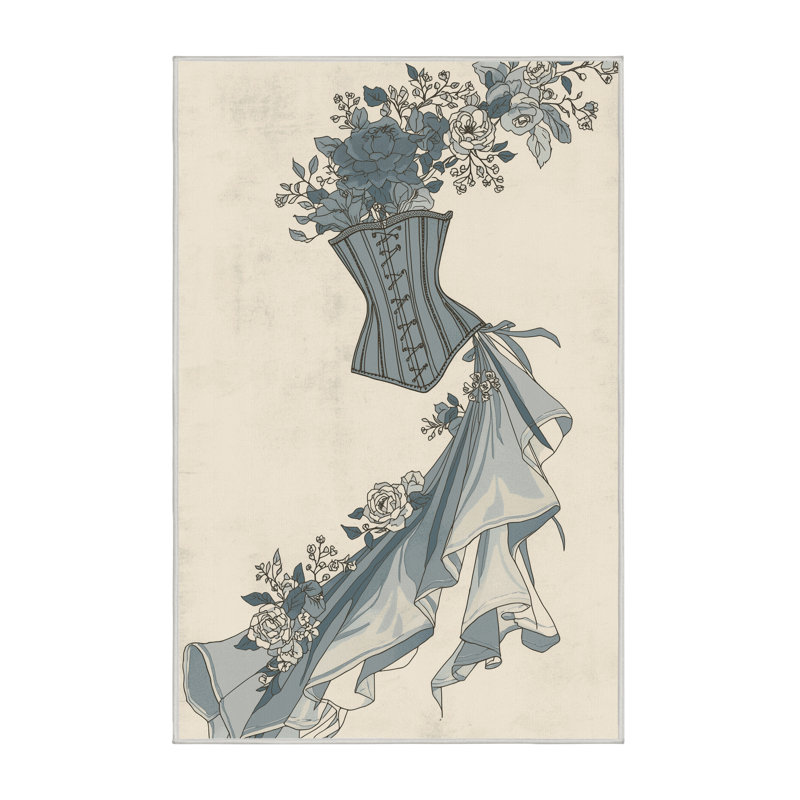 Tapis floral beige lavable à la machine Honn, 8 x 12