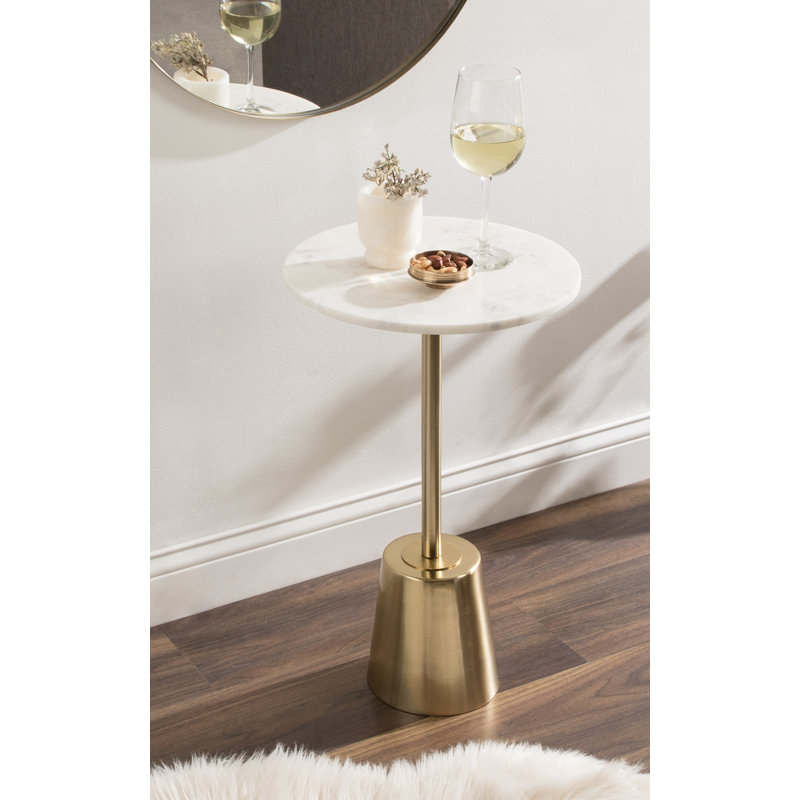 Cemil Marble Top End Table, White, Gold, 23.25" H x 14" W x 14" D