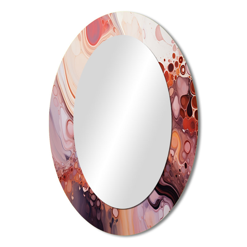 Pink Abstract Liquid Ink Galaxies II - Large Oval Wall Mirror On Metal, 36" x 24"