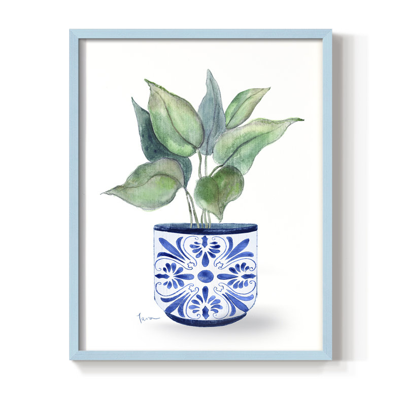 «Plant Chinoiserie I», reproduction encadrée - bois massif, H 15 po x l 12 po, Bleu