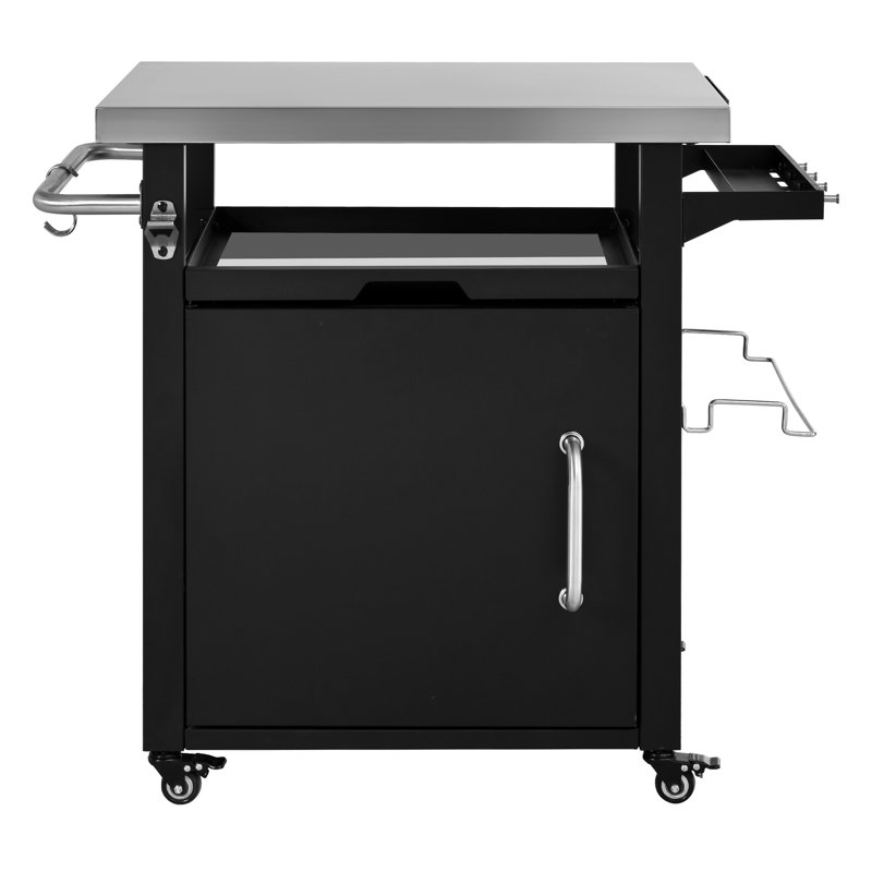 Chariot-grill d'extérieur 39,5 po avec armoire de rangement, table de four à pizza avec roulettes, plateau en acier inoxydable