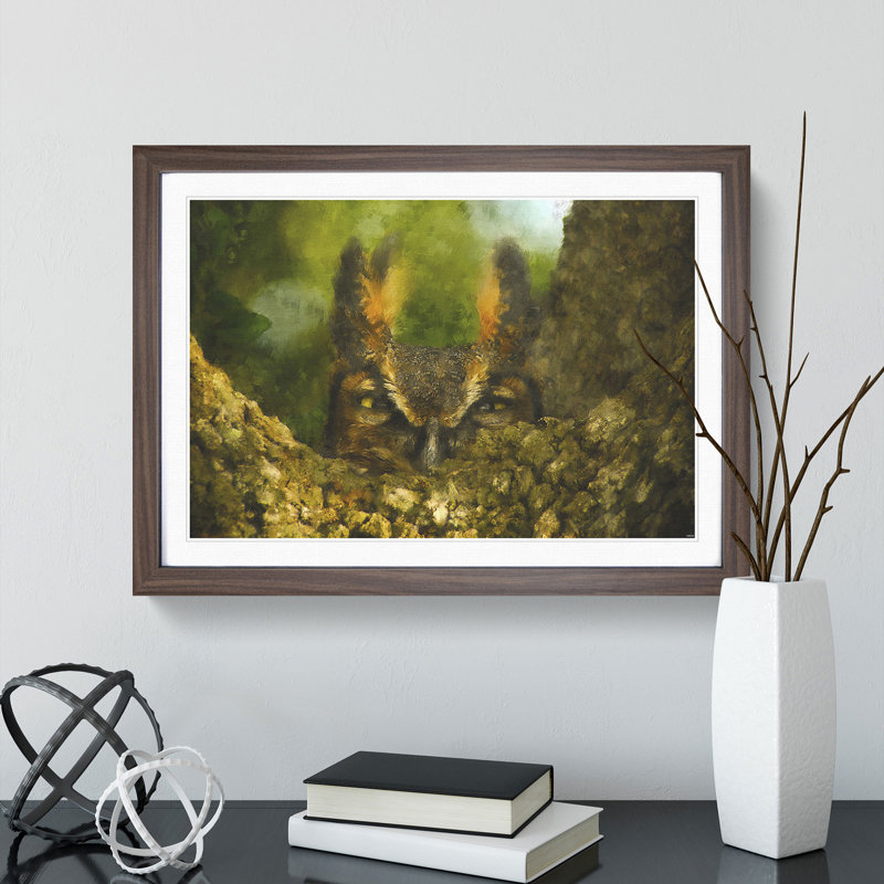Great Horned Owl Vol.3 - Picture Frame Graphic Art, 36cm H x 48cm W x 2cm D, Walnut Framed