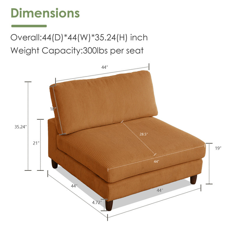 Fauteuil double rembourré sans accoudoirs, Jaune