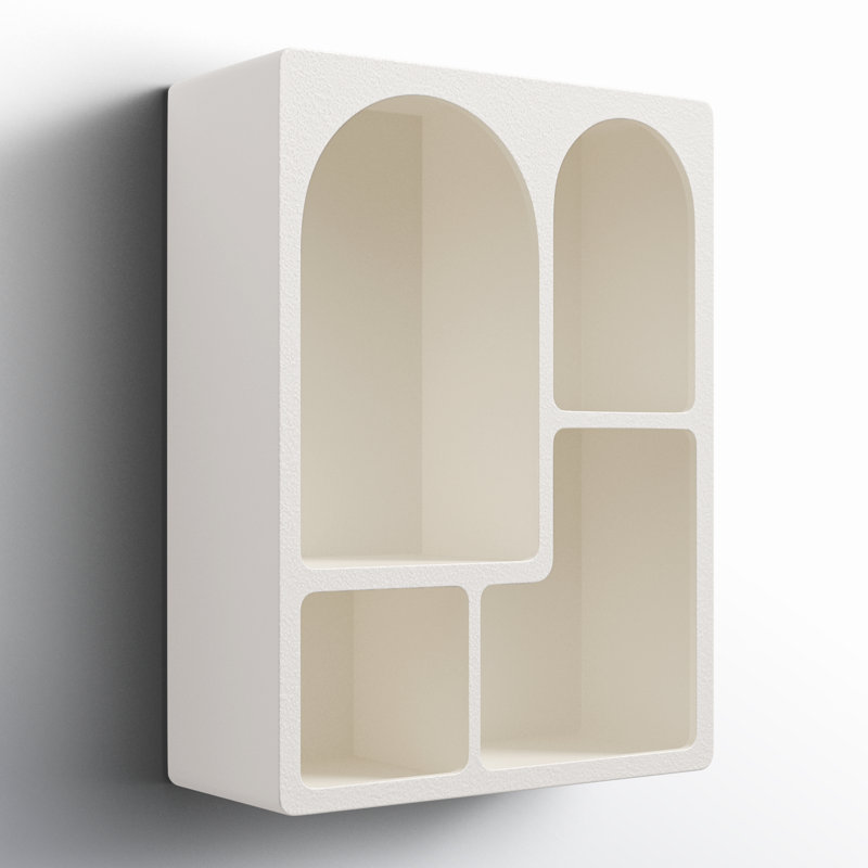 Tablette murale géométrique en bois crème avec 4 cubes
