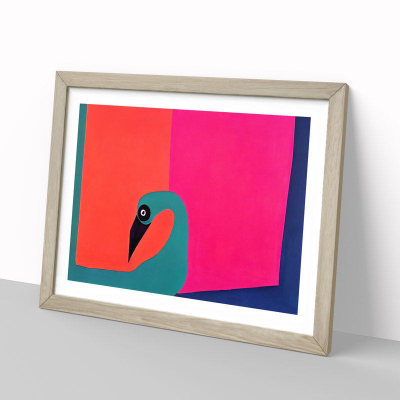 Modern Abstract Flamingo - Framed Print, 46cm H x 64cm W x 2cm D, Oak Framed
