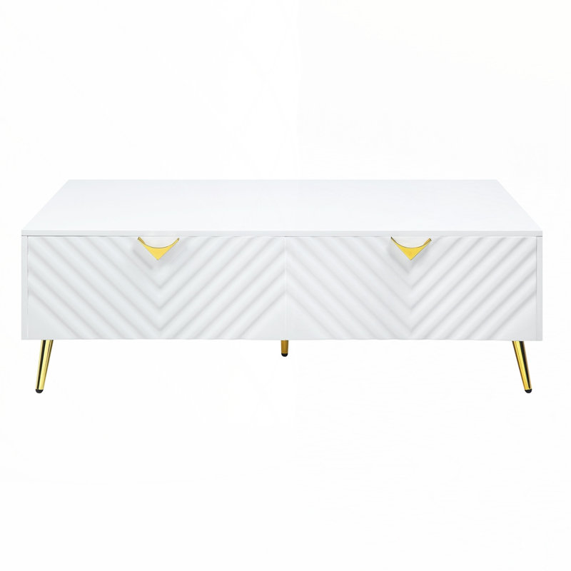 Table basse blanche à finition ultrabrillante, H 17 po x L 29 po x l 53 po