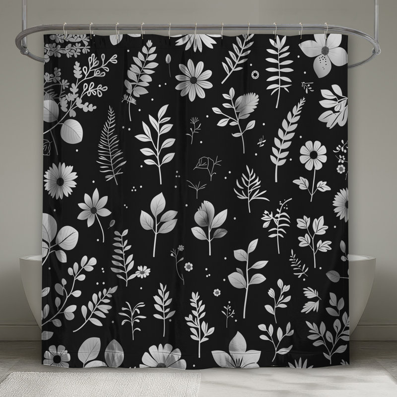 Rideau de douche noir floral, L 70 po x H 84 po