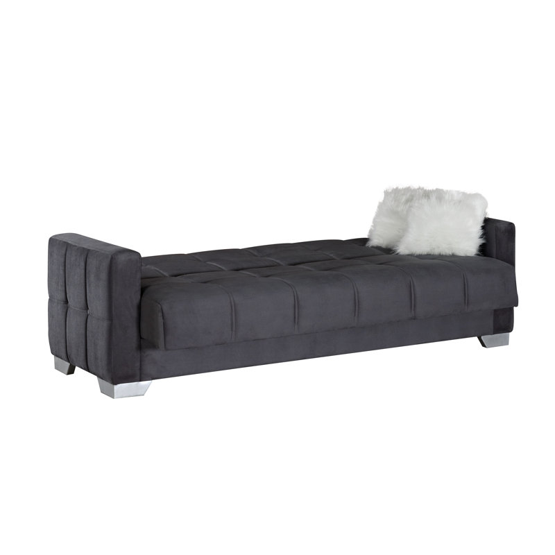Sheeley Twin 90'' Velvet Convertible Sofa, Gray Velvet