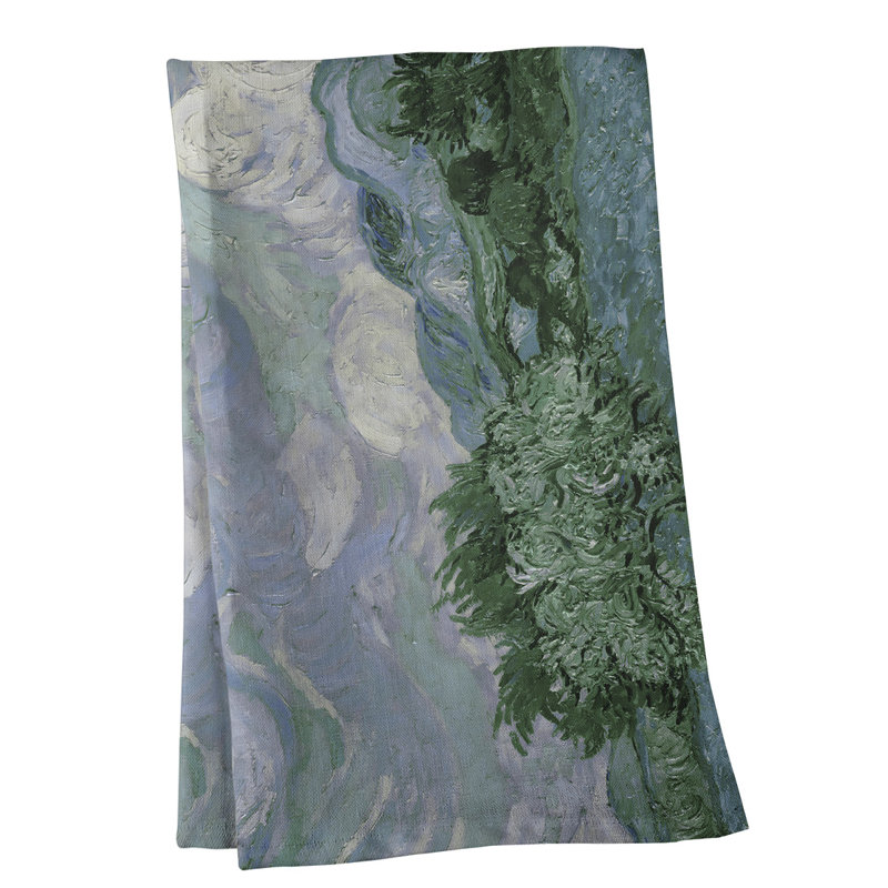 Serviette de thé avec blé cyprès wheatfield, Sergé de coton, Vert foncé / blanc