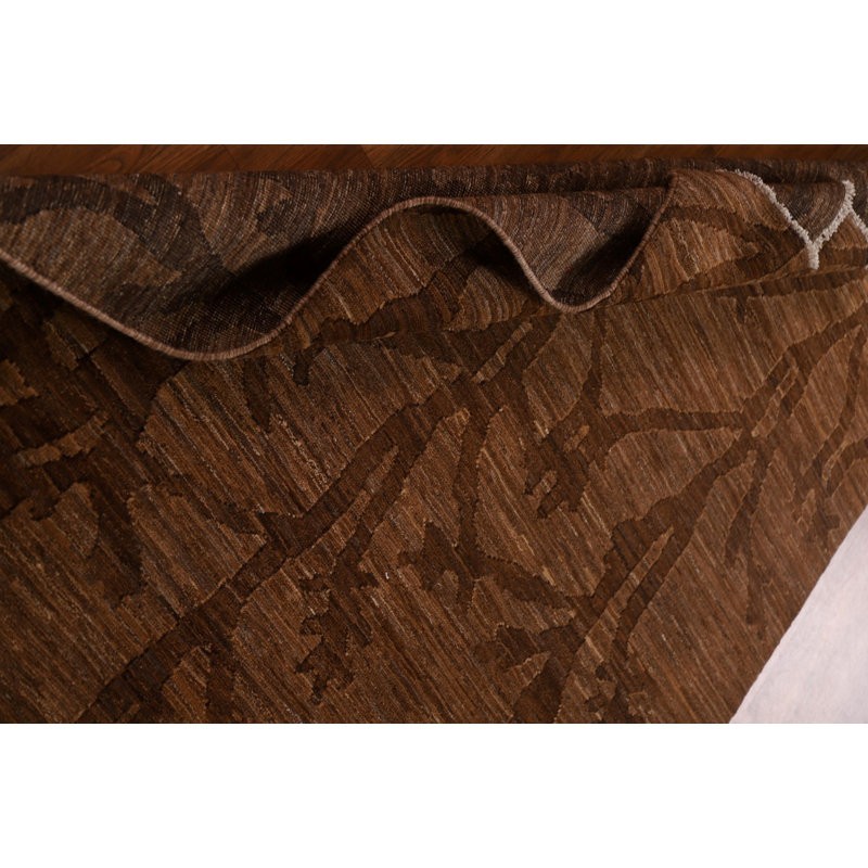 Abstract Hand-Knotted Rectangle 4'6" x 5'11" Wool Area Rug in Walnut/Black