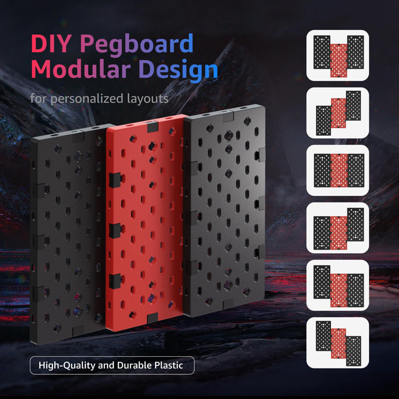 Support modulaire pour écouteurs et manettes pour jeu, panneau perforé, support de contrôleur rotatif avec crochets pour câbles, panneau perforé 3 pièces, rouge