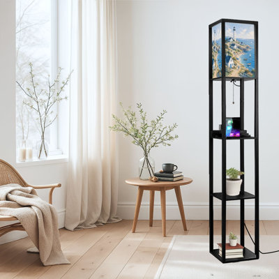 Dimmable LED Standing Floor Lamp Coastal Lighthouse, MDF Frame Floor Lamp with Remote Control, 3 Color Light, for Living Room Bedroom
