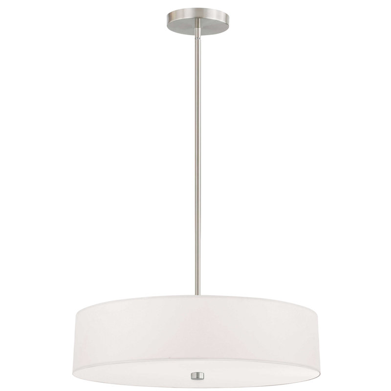 Lustre tambour 4 lumières à abat-jour Tess, Blanc, Chrome satiné