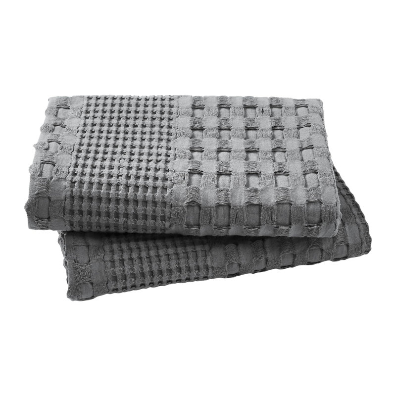 Waffle Weave White Cotton Euro Sham Set of 2, Gray, Standard