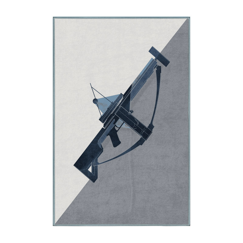 Tapis gris moderne lavable à la machine Oldsmar Crossbow, 7 x 9