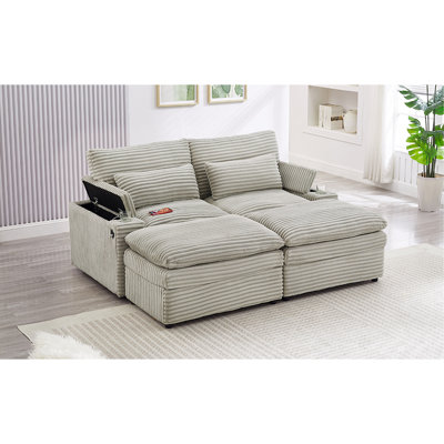 Canapé-lit modulaire à combinaison libre 70,9 "avec causeuse avec espace de rangement, deux repose-pieds mobiles, quatre ports USB et deux porte-gobelets pour le salon, gris