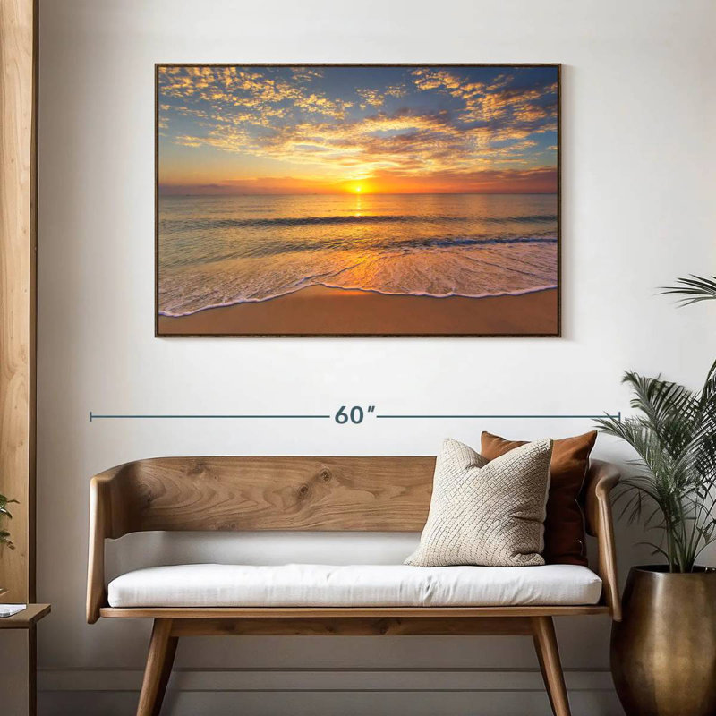 Vue apaisante sur l'océan, 46 po x 31 po, Cadre flottant en noyer